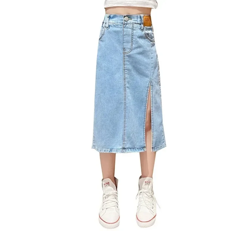 2024 New Summer Half Skirt Children Girls\' Denim Skirt Fried Street Dress Slimming Half Skirt Plaid Skirt