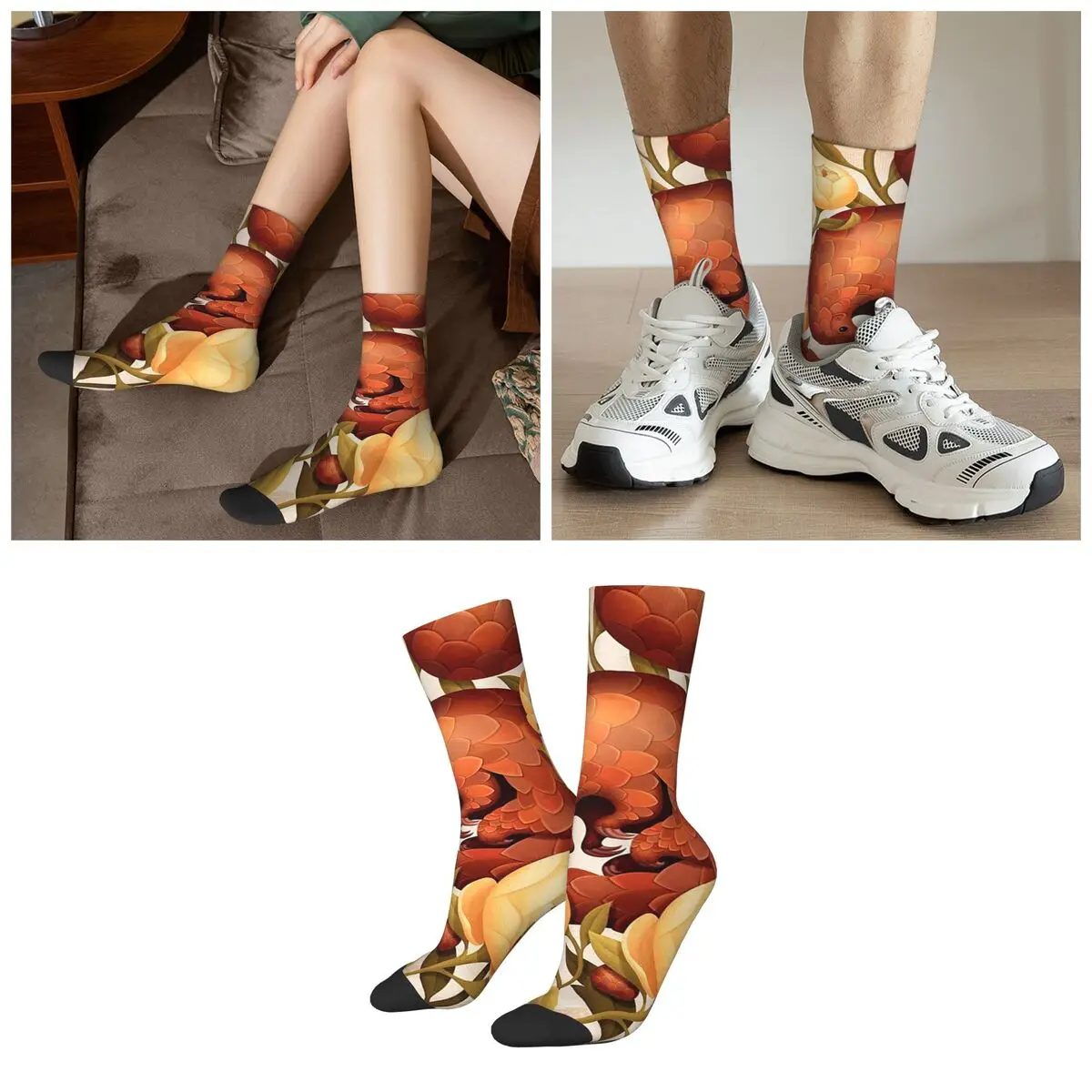 Cute Pangolin Cartoon Design Socks Harajuku Sweat Absorbing Stockings All Season Long Socks for Man Woman Valentine's Day Gifts