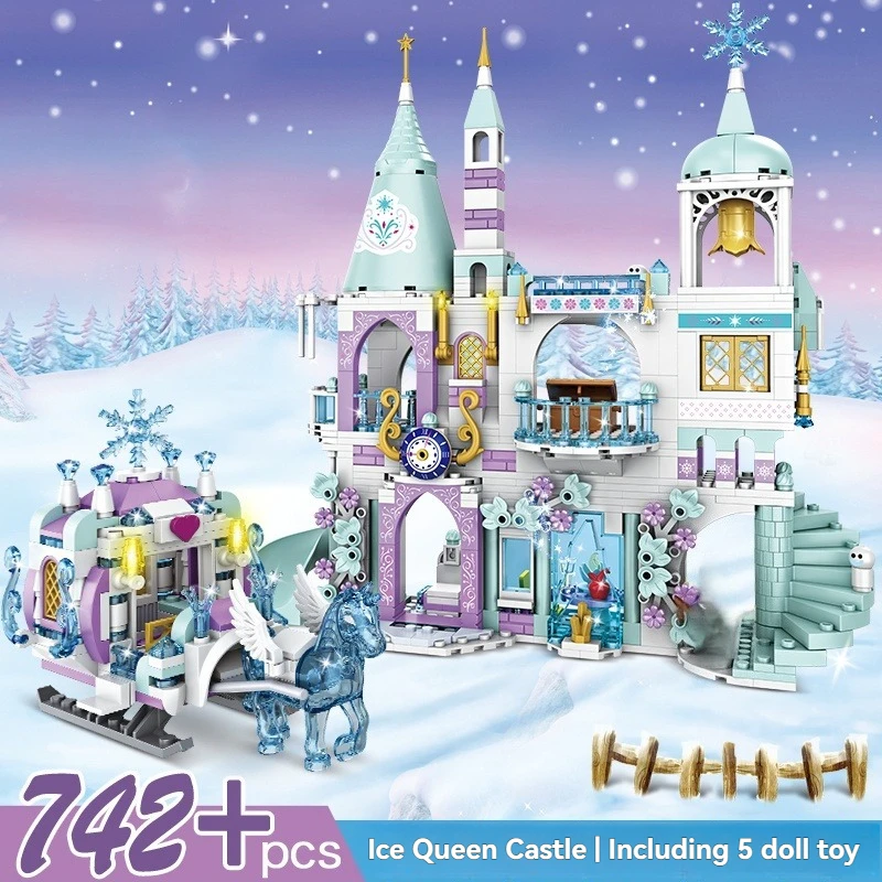 

2026 Creative Ice Castles Playground House House Carriages Building Blocks Kits Classic Model Kids Toys For Children Gift 742pcs