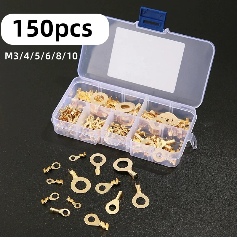150pcs/set 6 Types O-type Terminal Block DJ431  Round Lugs Terminals Cold-Pressed Connector Copper Tab Wiring Nose Combination