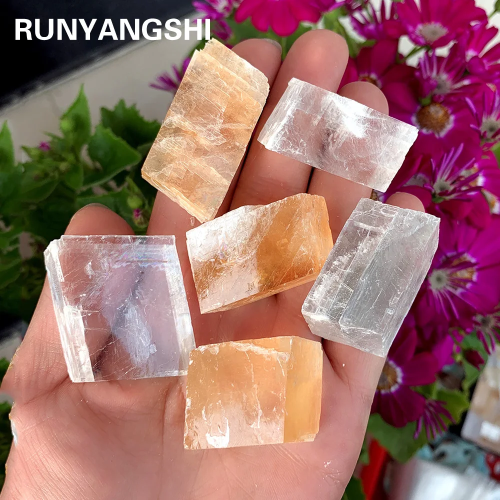 50 g/bolsa Natural transparente crudo blanco amarillo calcita óptica Islandia Spar espécimen Mineral piedras curativas cuarzo decoración del hogar