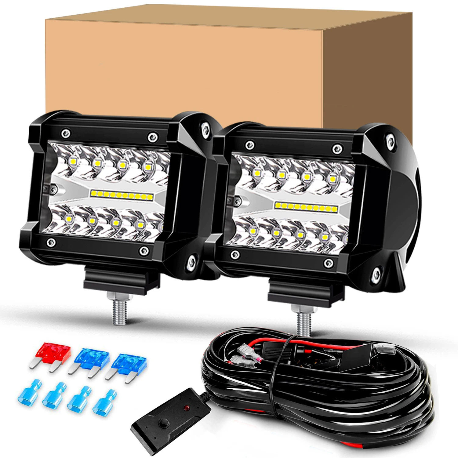 

Светодиодная панель, 2 шт., 4-дюймовый точечный комбинированный светодиодный рабочий фонарь, рабочий фонарь дальнего света с комплектом жгутов проводов 12 футов - 2 вывода