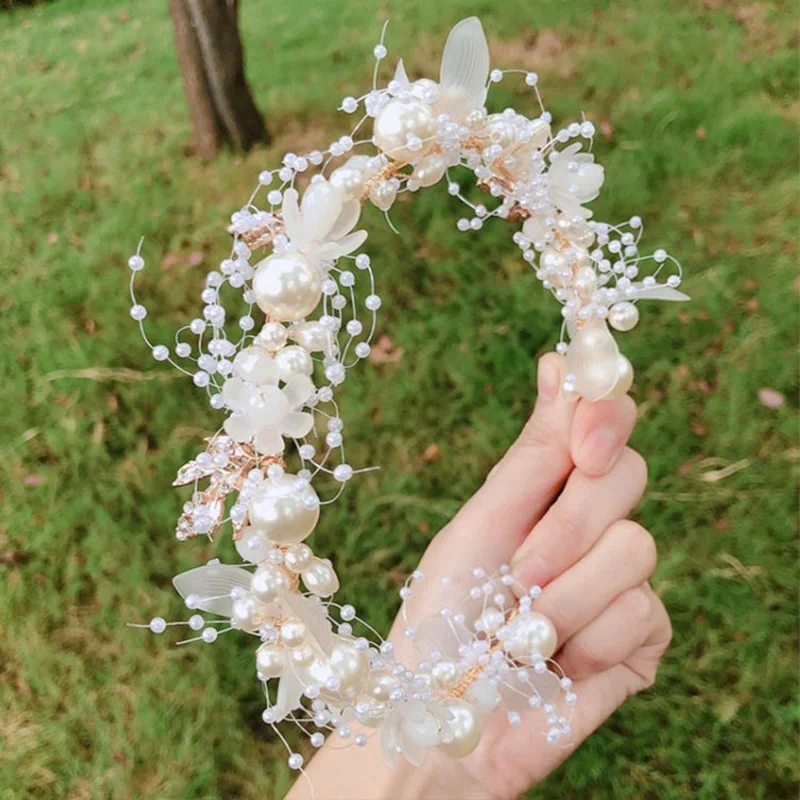 Elegant Women Hair Accessories Pearl Flower Bridal Hairband Head Ornament Ladies Hair Jewelry For Wedding Spring Bohemian