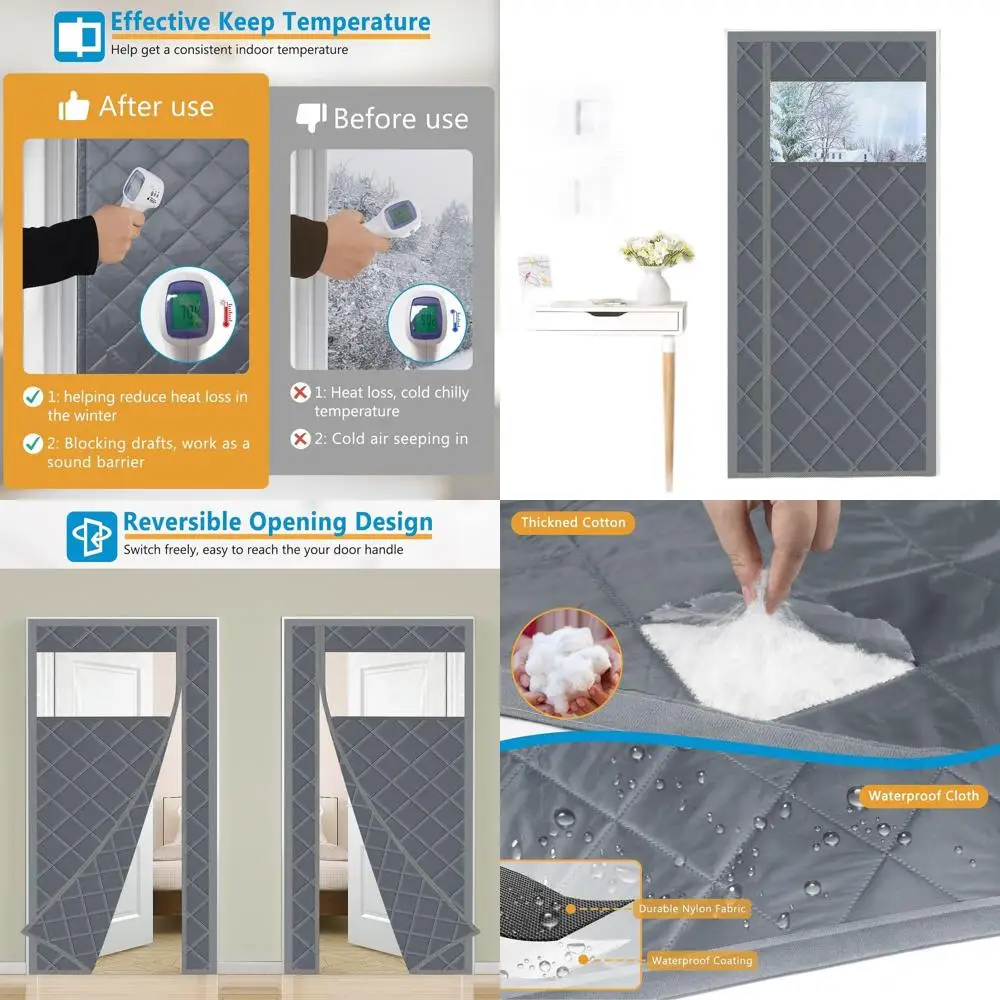 

Толстая изолированная дверная занавеска, 72 x 82, водонепроницаемая, размер 76 x 84, зимняя дверная крышка с видимым окном, серая