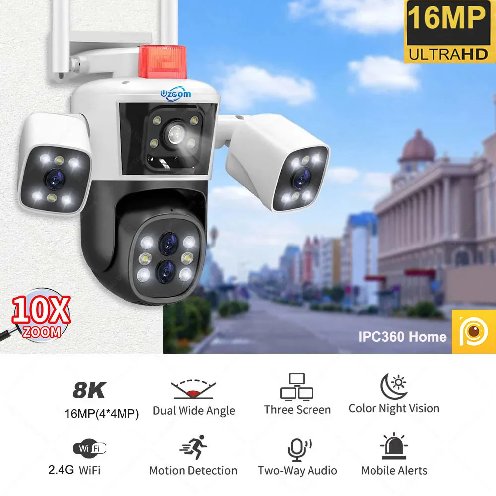 

8K 16MP Four Lens Wifi surveillance camera10x optical zoom CCTV outdoor WIFI camera IP camera PTZ security protection RJ45 Cam