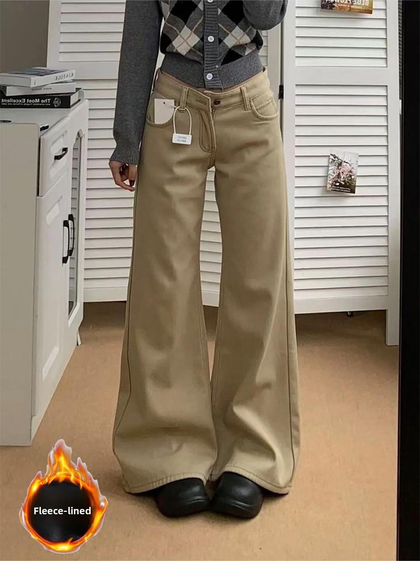 

Loose Wide Leg Jeans Women's High Waist Straight Cut Slim Fit Summer New Style Khaki Color Thin Model American High Street