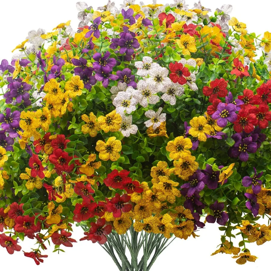 

Artificial Fake Plants Flowers for Outdoor Spring Dration 16 Bundles Faux Silk Colorful Daisy UV Resistant Realistic for Outsid