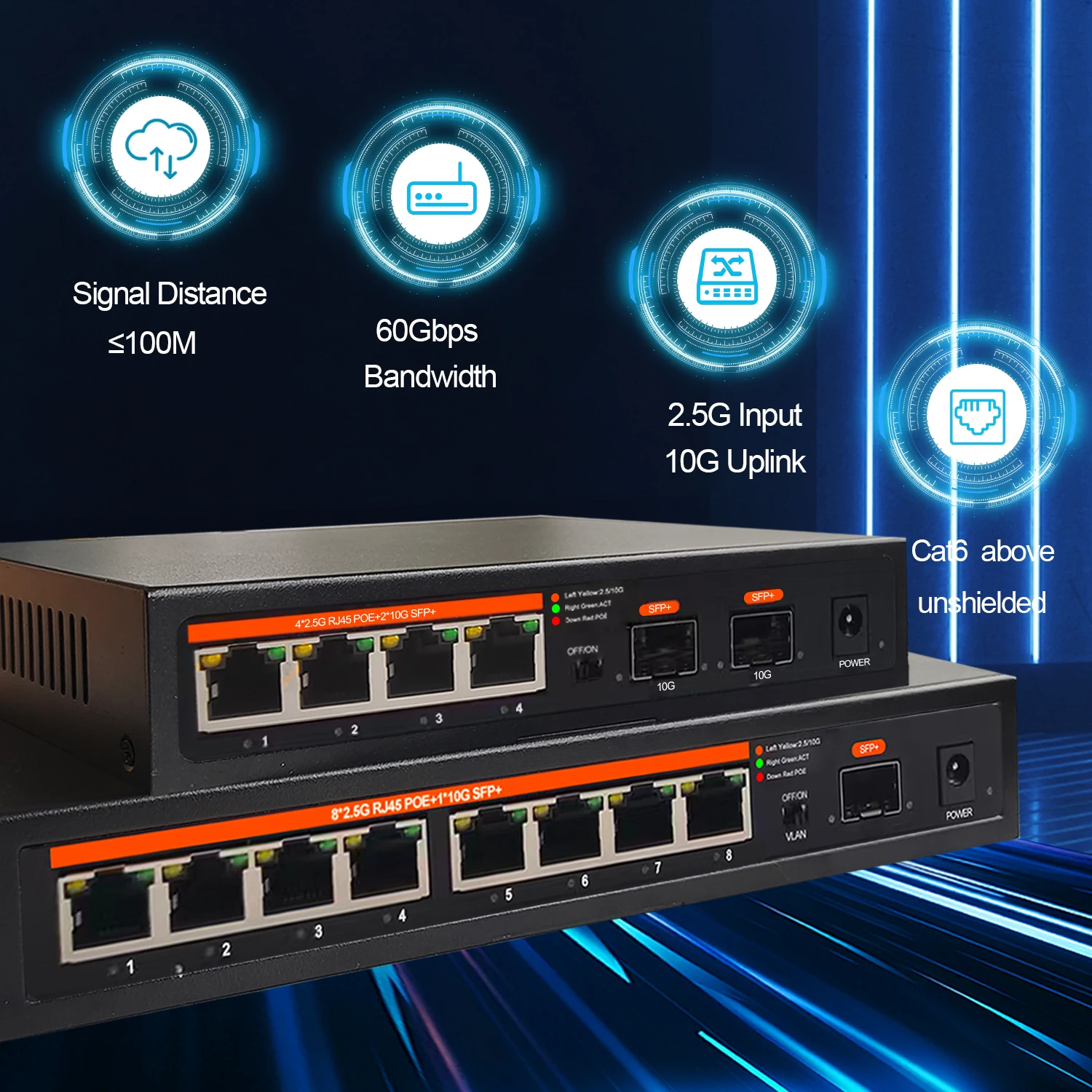 EU Plug 2.5G POE Non-POE Network Ethernet Switch 4 Port 8 Port Unmanaged LAN Hub Fanless AI WTD Plug and Play for Wifi Router