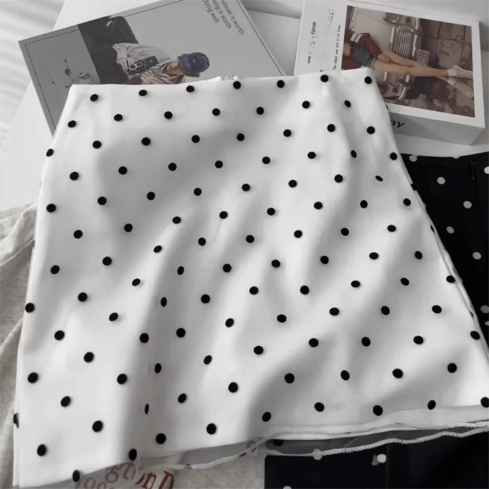 Female Clothing Vintage Polka Dot Skirt Korean Style Casual High Waist Skirt Zipper A-line Skirt Office Wear