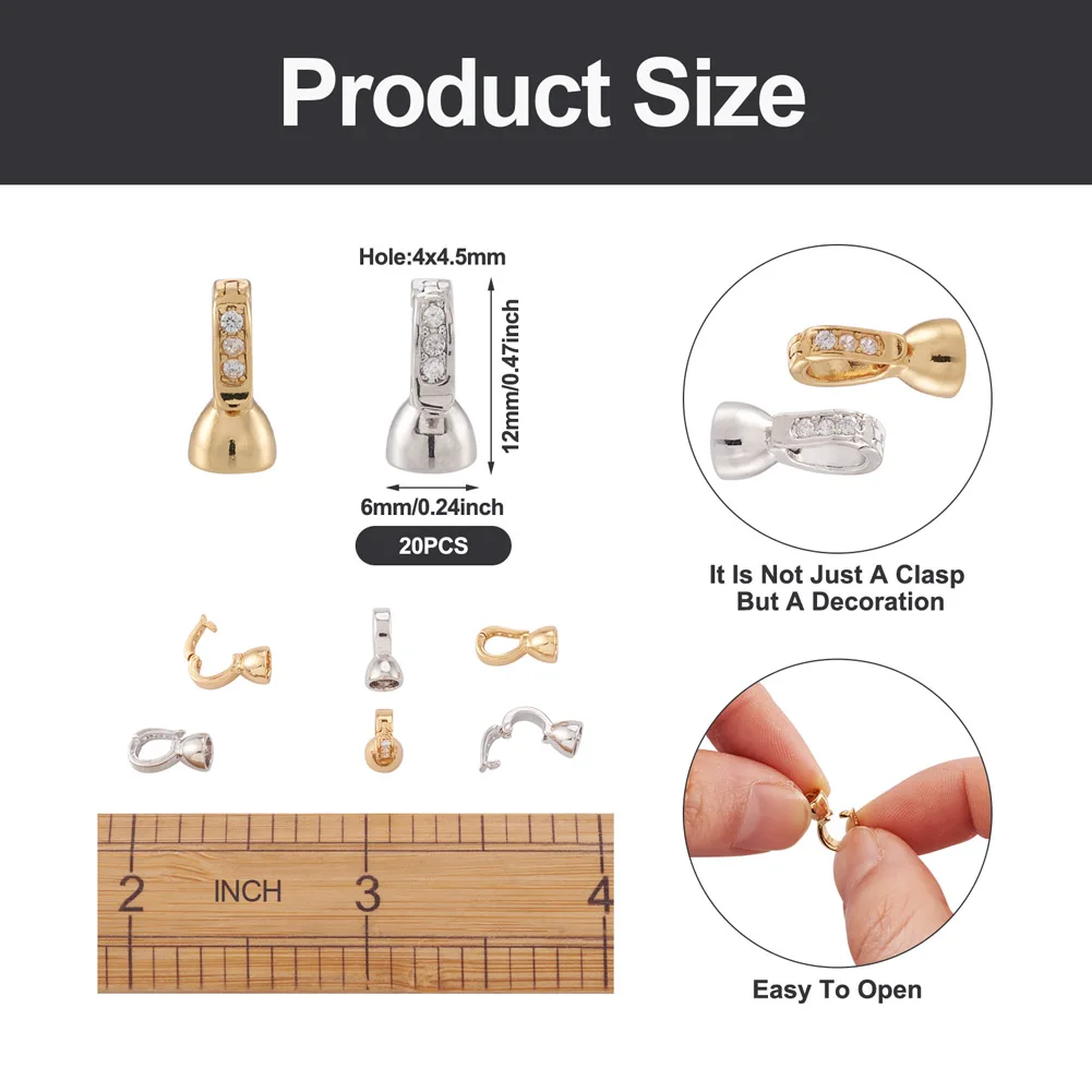 황동 마이크로 큐빅 지르코니아 폴드 오버 걸쇠, DIY 쥬얼리 파인딩 액세서리, 팔찌 커넥터 제작, 12x6x5.5mm, 20 개