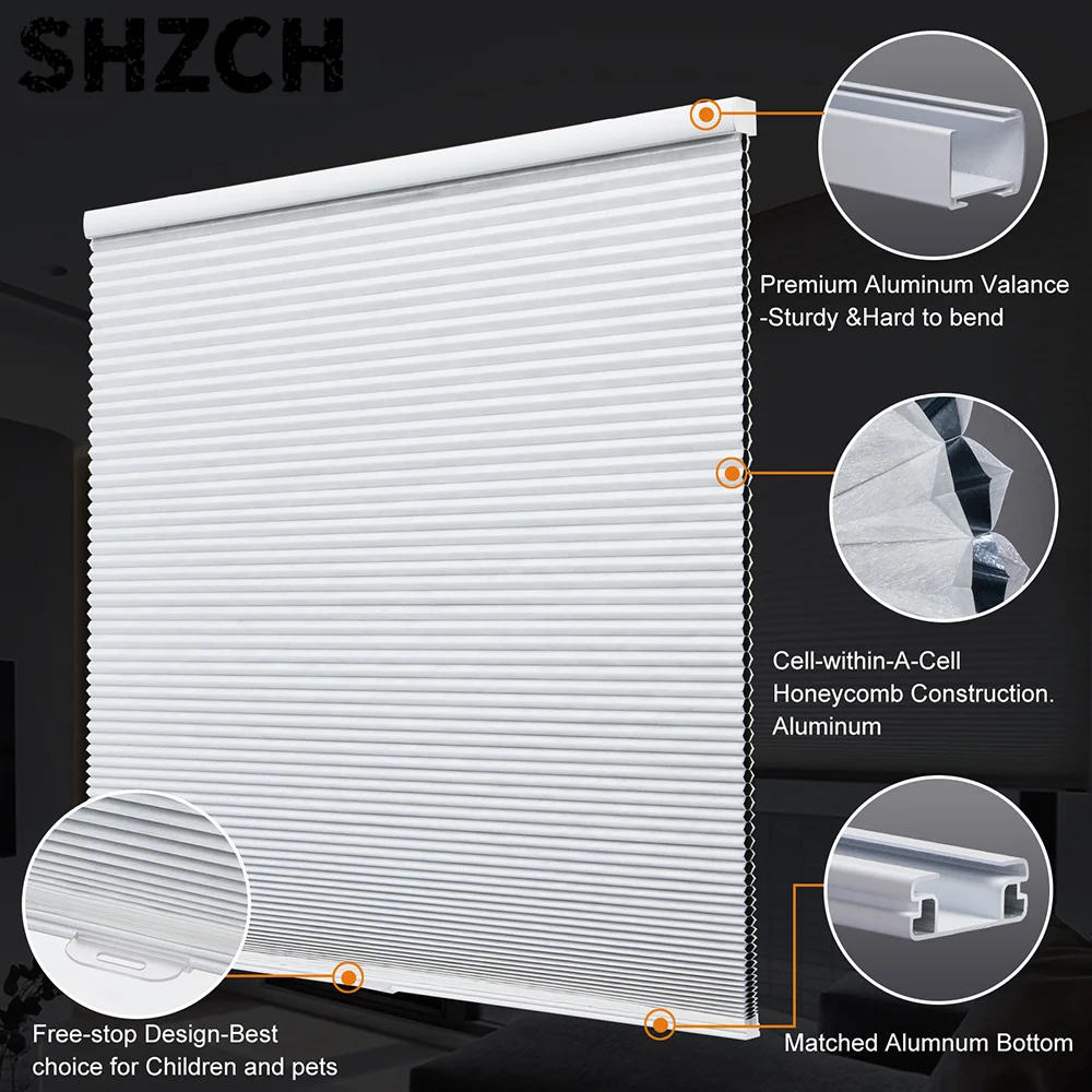 Blackout Cellular Blinds Honeycomb Shades Double Cells Cordless Windows Shades Saving Energy Thermal Insulation Custom