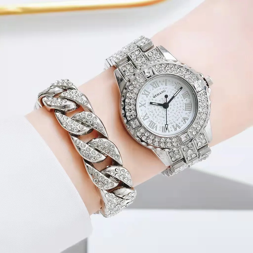 Montre de luxe pour femmes, Hip hop, Simple, glacé, chaîne cubaine, Bling, Miami, or, bijoux, vente en gros