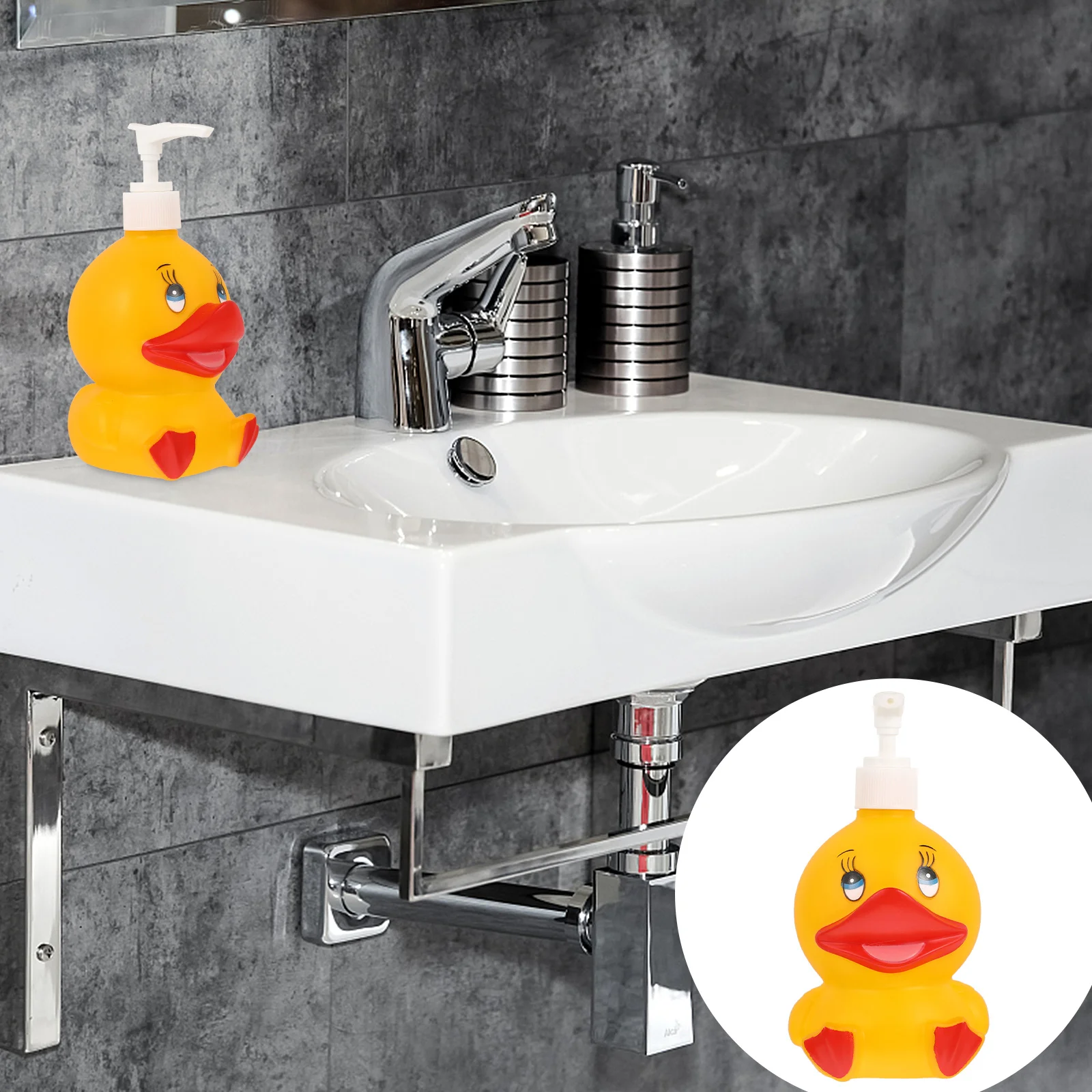 

Duck Lotion Dispenser Refillable Vinyl Pump Bottle Yellow For Travel Camping Shampoo Body Wash Liquid Soap Cartoon Animal