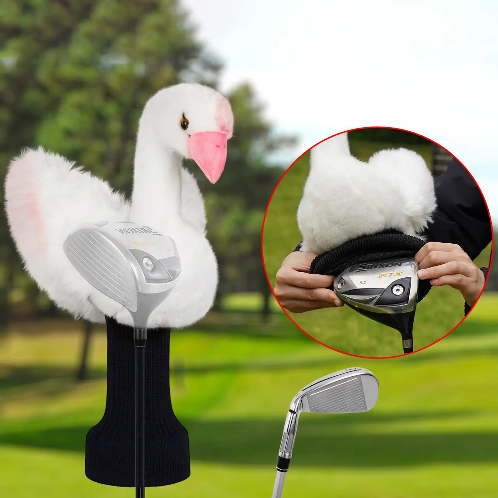 golf-head-covers-swan-shape-plush-fabric-golf-club-protector-lightweight-headcover-for-golfers-training-equipment