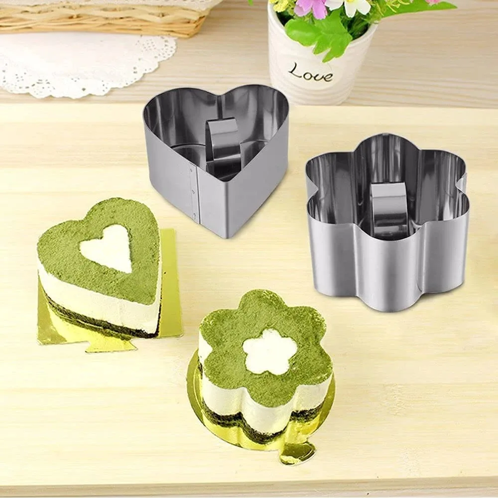 With Push Plate Mousse Ring Manual Hand Pressed Pancake Mould Round Square Flower Heart Shape Stainless Steel Cupcake Mold