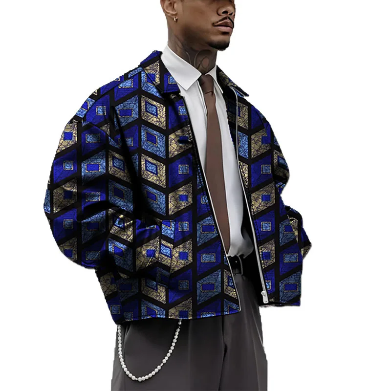 Męska kurtka z bawełny z podszewką, inspirowana wzorem dashiki, ciepła krótka kurtka, afrykańska odzież wyszukana, pogrubiona podszewka.
