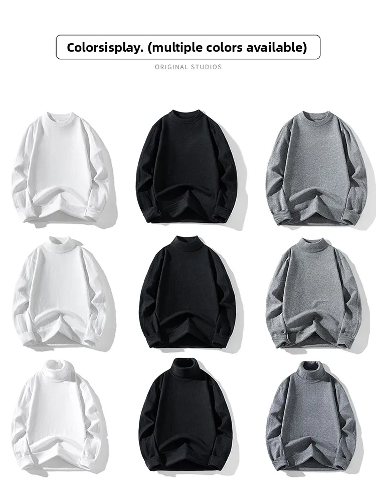 

Мужской утепленный трикотажный свитер Rampo с круглым вырезом, зимний теплый базовый слой, модный брендовый мужской свитер свободного кроя для повседневной носки