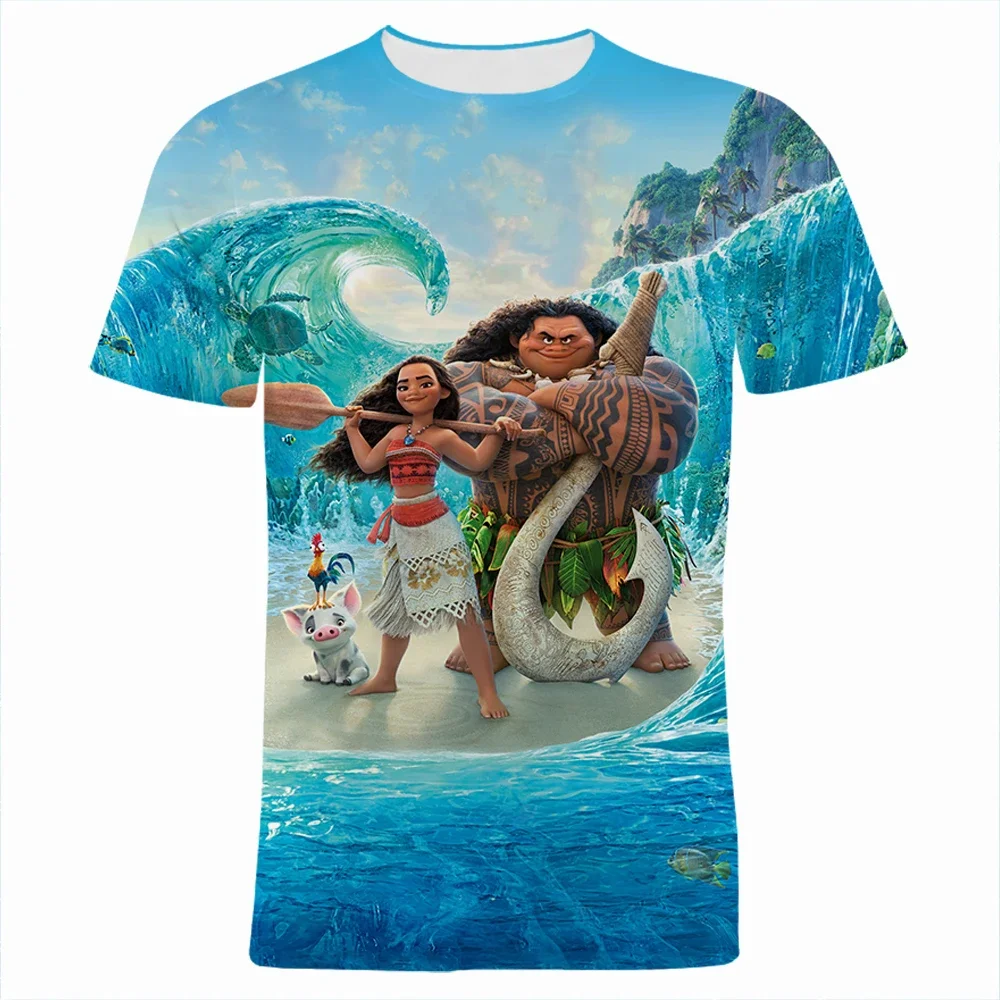 ディズニー-男性と女性のモアナTシャツ,3Dアニメプリントのストリートウェア,特大のTシャツ,子供のトップス,男の子と女の子のTシャツ,夏のファッション,新しい