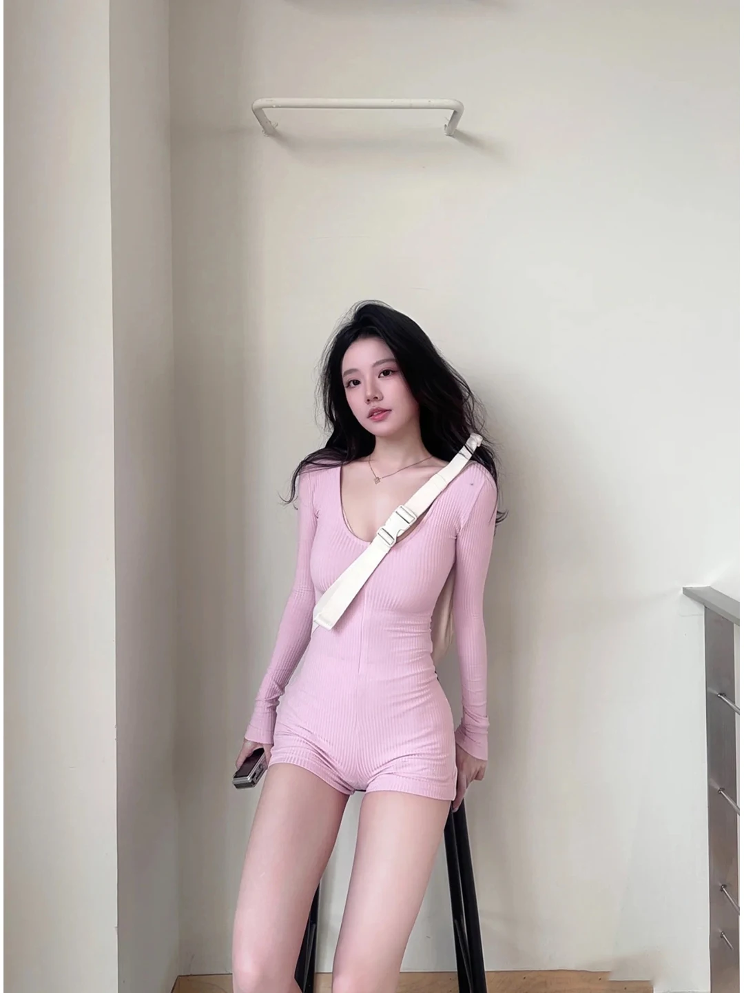 Women's Zipper Long Sve Jumpsuit High Waist ort Pants Tight Fit Casual Spor Versatile Early Autumn New Design Sensation