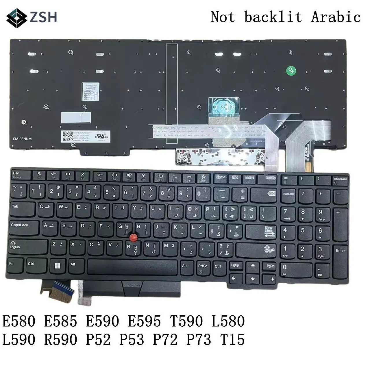 AR Arabic Keyboard for Lenovo Thinkpad E580 R590 E585 E590 E595 T590 P53S L580 L590 P52 P72 P53 P73  Laptop No Backlit Keyboard