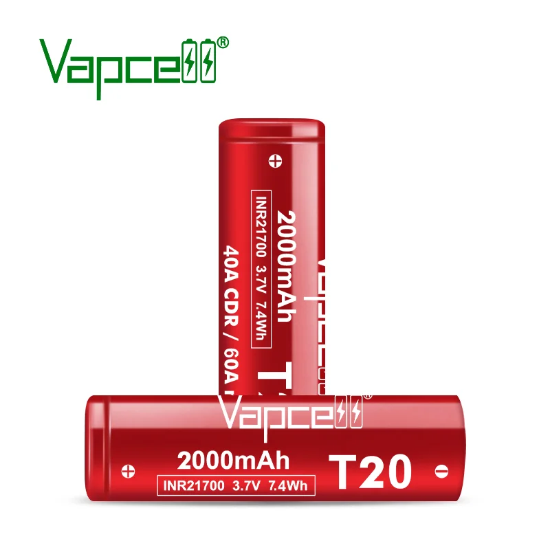 Bateria recarregável do íon de Li Vapcell, o poder o mais forte, 18650, 20S, INR21700, T20, 2000mAh, 40A, 60A, 21700 Cell, 1-10Pcs