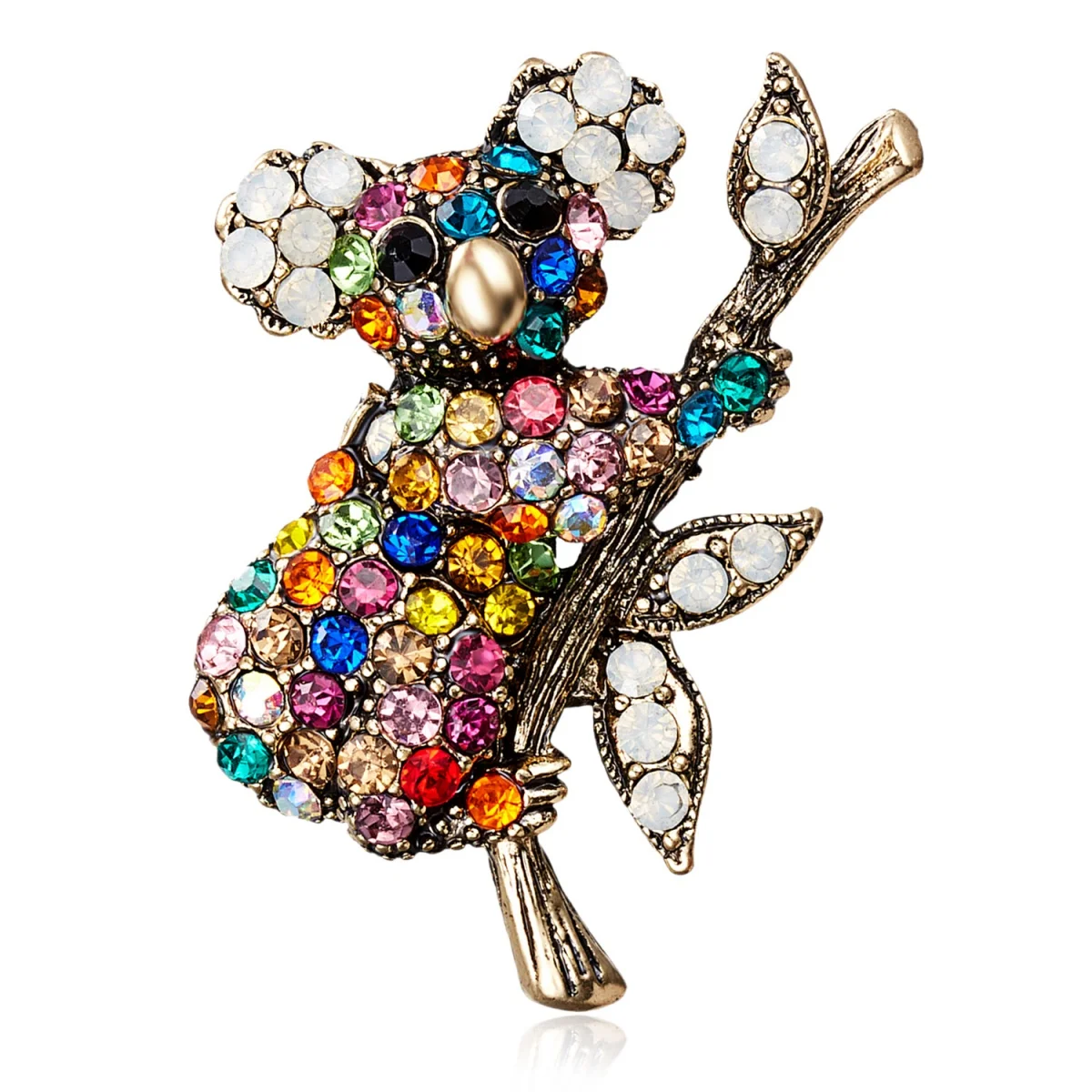 Broches de oso Koala con diamantes de imitación coloridos de dibujos animados para mujeres y hombres, alfileres con hebilla de animales a la moda, joyería