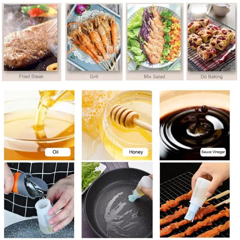 4Pc Silicone Oiler with Brush Seasoning Seasoning Sauce Brush with Scale oil Bottle BBQ Kitchenware Gadgets Grilling Frying Tool