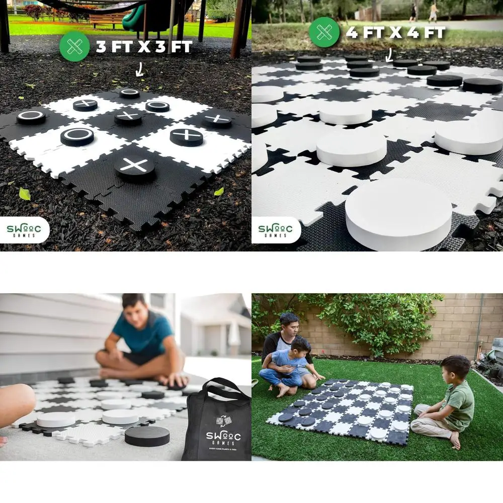 

Giant 2-in-1 Checkers & Tic Tac Toe Game Set: 4ft x 4ft High-Density EVA Foam Board with Oversized Pieces