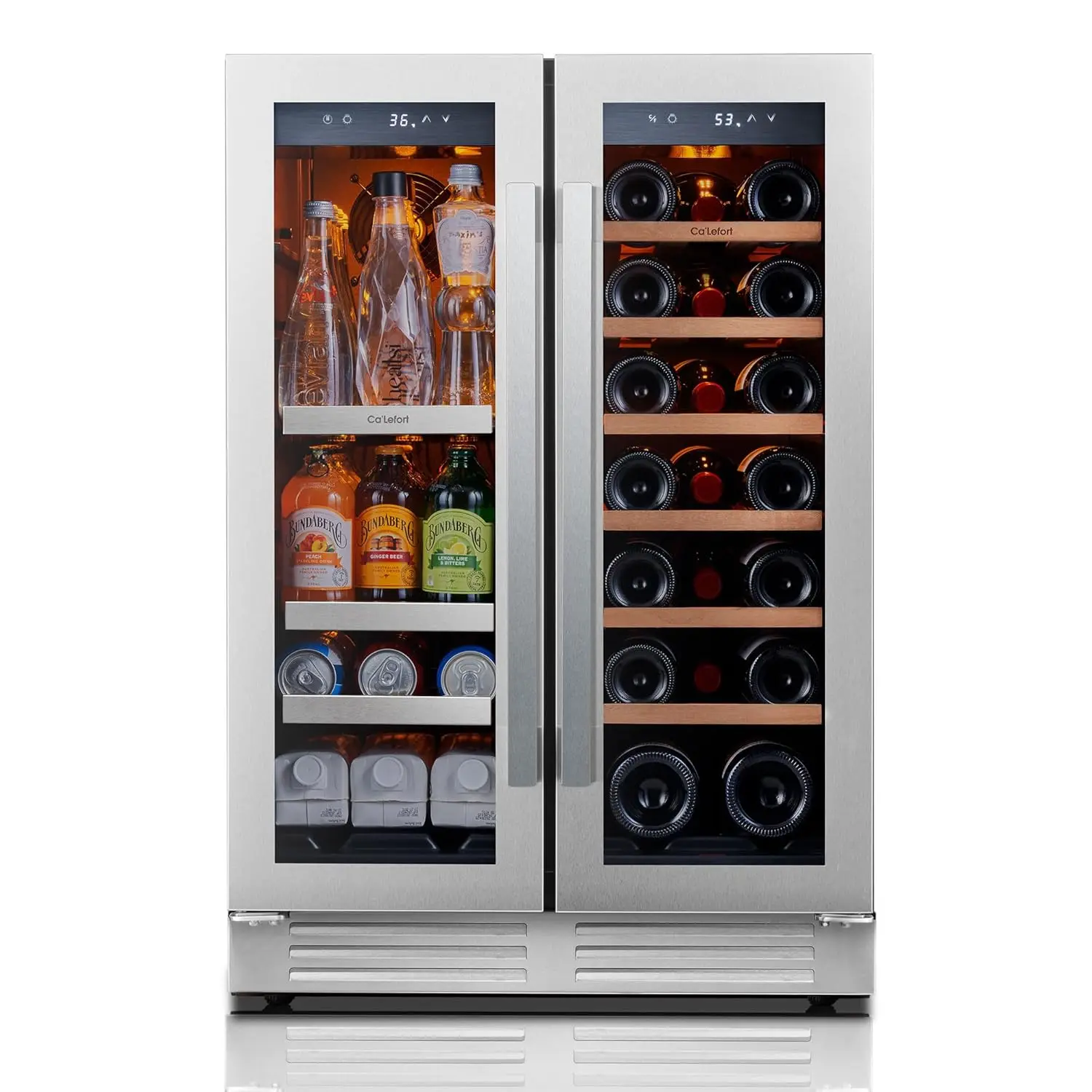 

24" Dual Zone Wine Beverage Refrigerator 60 Can 20 Bottle 36-72F Glass Door Built-in Compressor 4.1 cuft Home Kitchen Customized