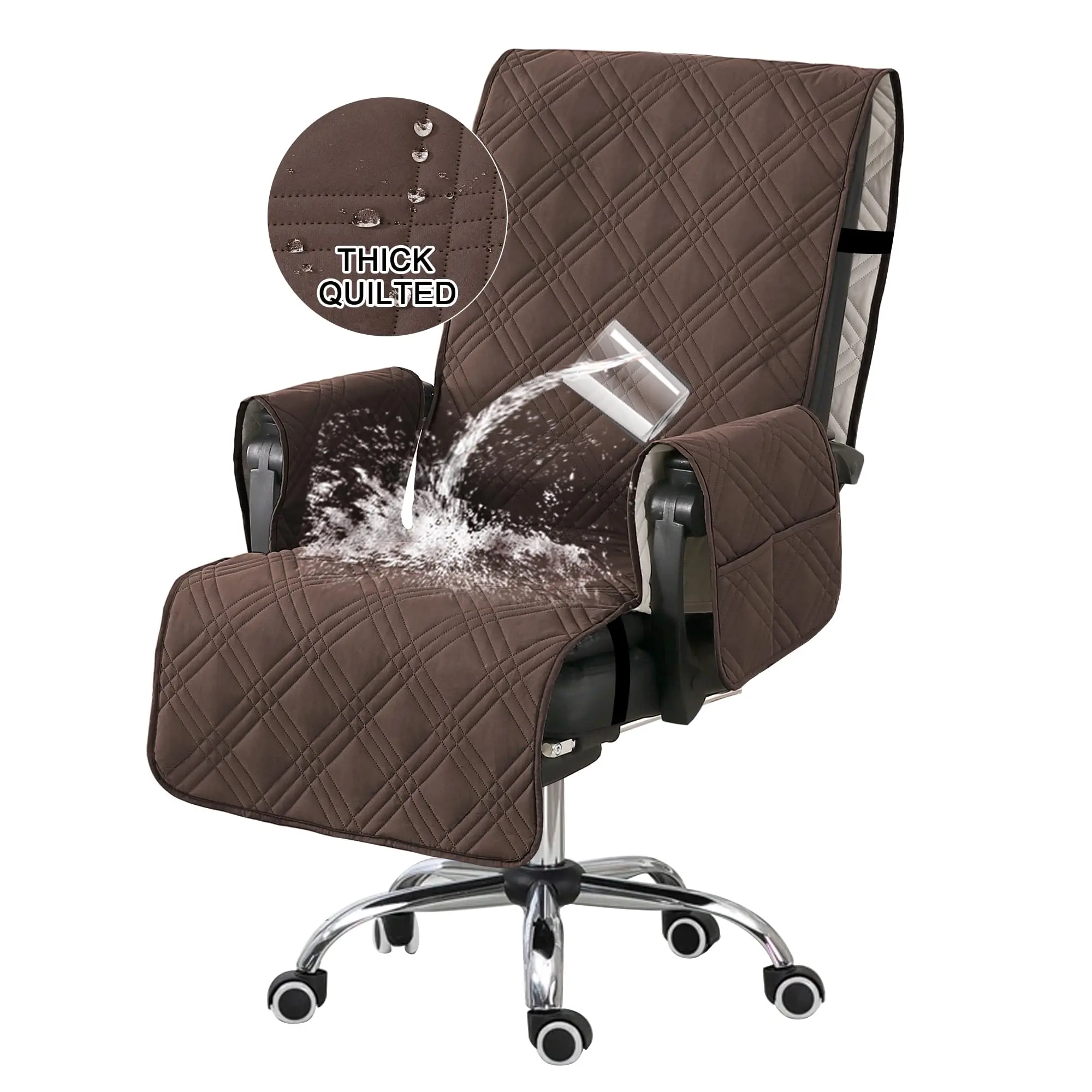 

Waterproof Quilted Office Chair Cover With Armrests For Home Office