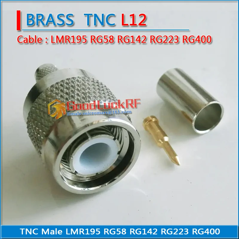 L12 TNC Male Crimp for LMR195 RG58 RG142 RG223 RG400 Cable Plug Nickel Plated 50 ohm Straight Brass RF Coaxial Adapters