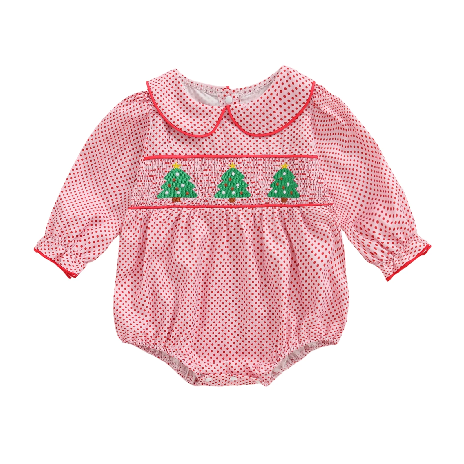 طفل الفتيات عيد الميلاد رومبير نقطة طباعة شجرة التطريز طويلة الأكمام دمية طوق بذلة