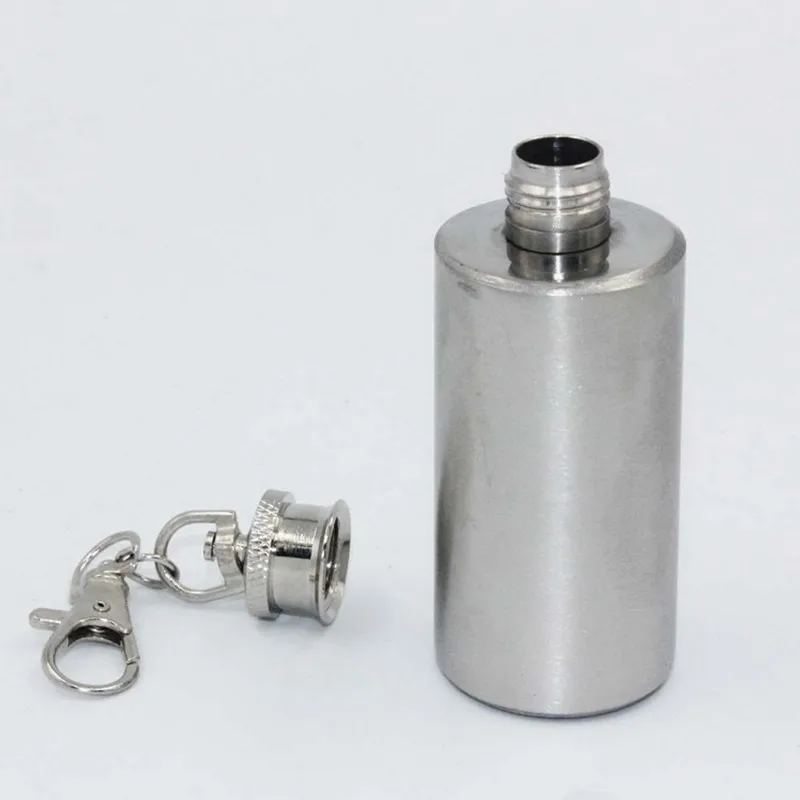 Portable Mini 8.3cm 1 Oz Stainless Steel Hip Flask Wine Pot Small Round Barrel Pocket Funnel Flagon With Keychain