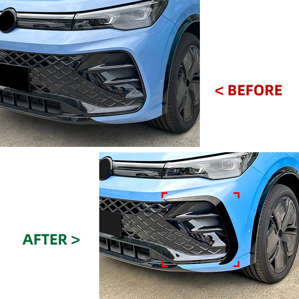 Front Bumper Cover Wind Knife ABS Glossy Black For VW Tiguan MK3 Rline 2024+ Fog Lamp Trim Blade Trim Light Car Accessories