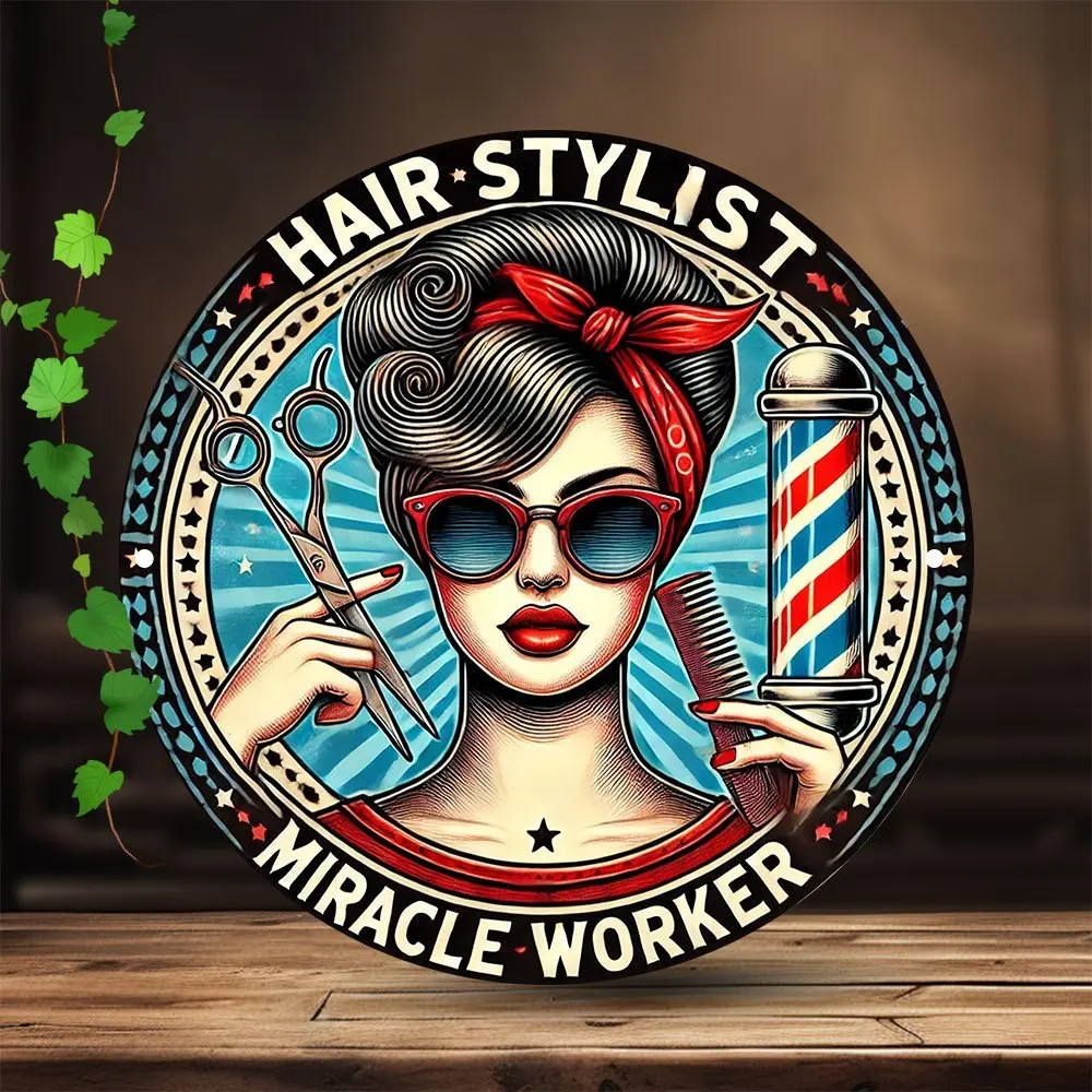 

1pc 2D Flat print 20x20cm Metal Aluminum sign Vintage-Inspired "Hair Stylist Miracle Maker" Sign - 7.8x7.8 inch, Frameless,