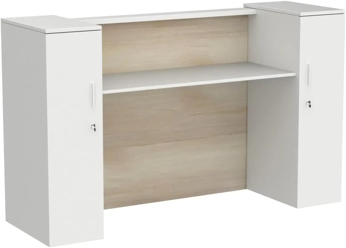 Homsee Modern Reception Desk Counter With 2 Lockable Doors & 6 Storage Compartments, Office Wooden Computer Desk With 2