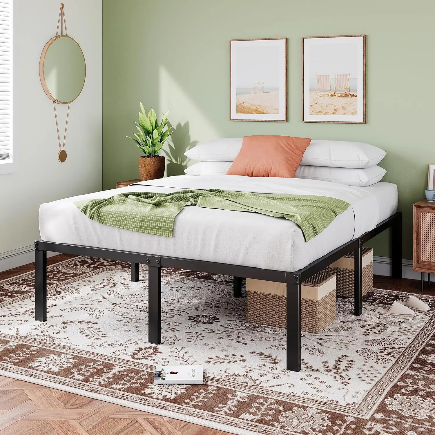 

Сверхмощный 18-дюймовый полноразмерный каркас кровати с металлической платформой и вместительными отделениями для хранения вещей, прочной опорой для матраса, без коробки Sprin