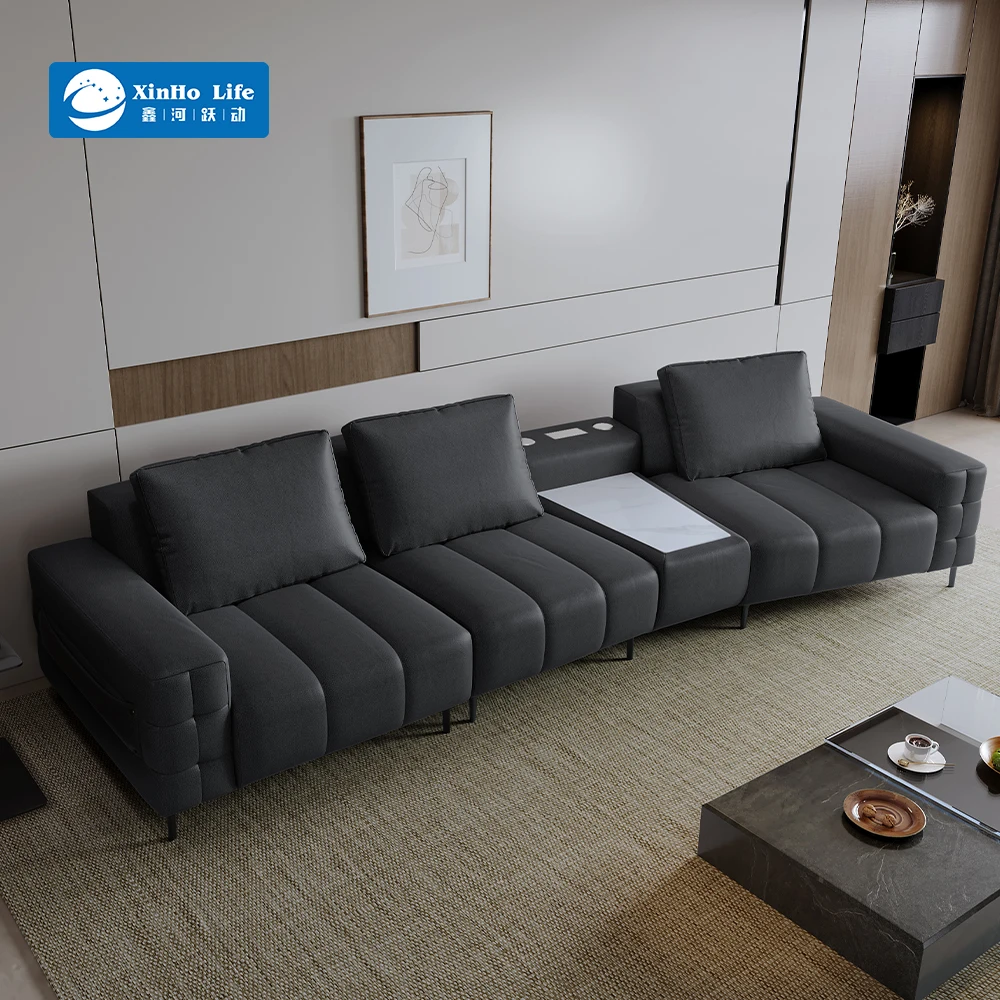Modern Convertible Reclining Genuine Leather Sofa Set Modular Square Design For Villa Park Warehouse School Workshop