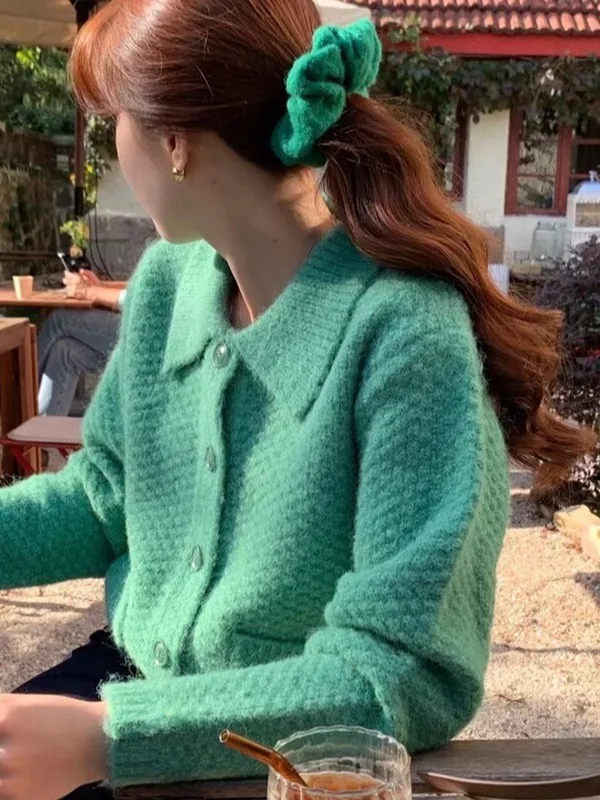 

Retro een Knitwear Cardigan Women's Loose Fit Soft Comfortable Spring Autumn Outerwear Collar Long Sve Warm Coat