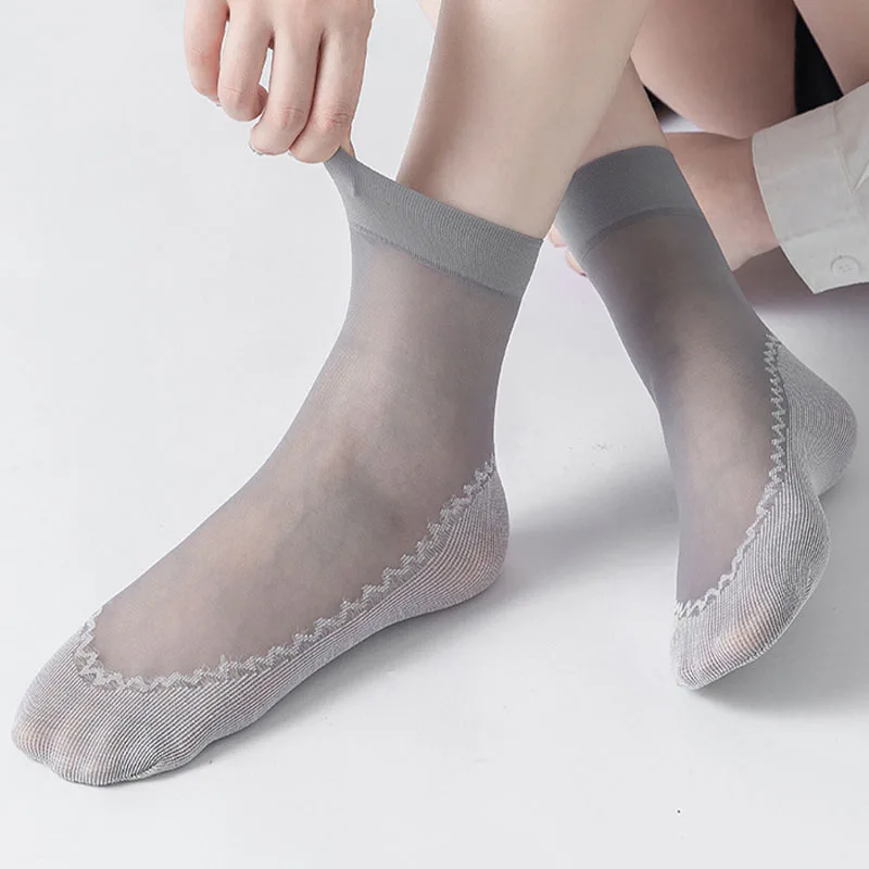 Calcetines de seda de terciopelo para mujer, medias suaves, transparentes, antideslizantes, de empalme inferior, ultrafinas, transpirables, 10