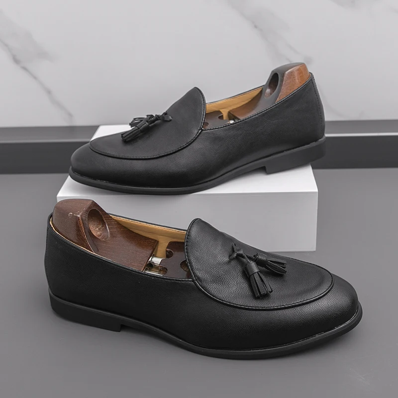 Tassel Loafers Handmade Slip-On Casual Shoes Classic Men's Genuine Leather Comfortable for Office Wedding Dressing Daily Wear