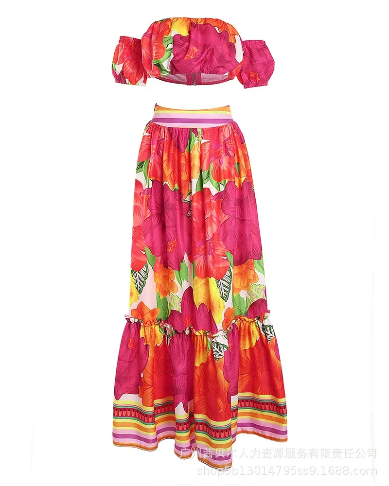 مجموعة تنورة قصيرة جديدة ملونة بطبعة زهور مكونة من قطعتين للنساء #5