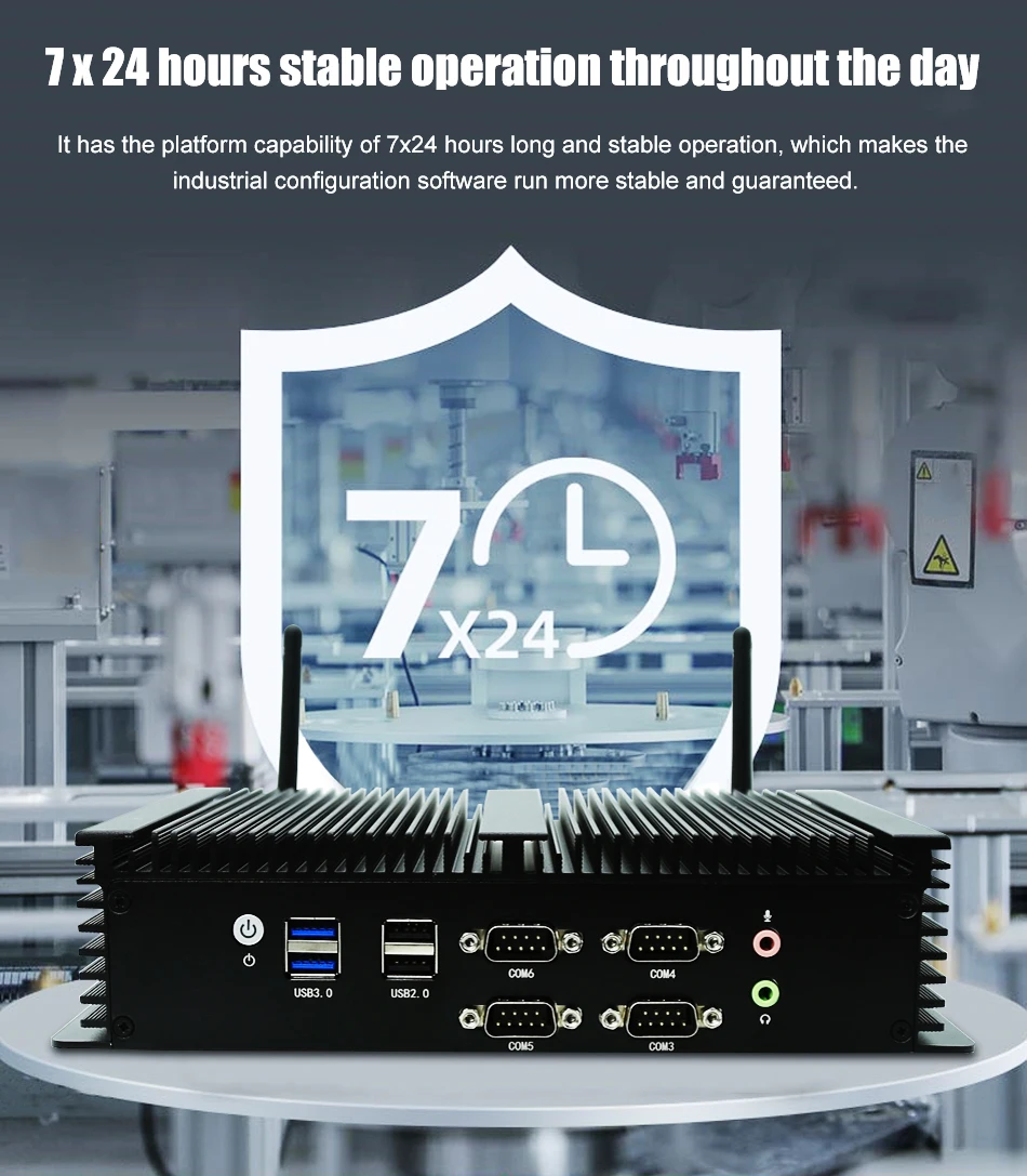 كمبيوتر صغير بدون مروحة Intel N100 Dual Lan HD VGA 6x منافذ COM التسلسلية كمبيوتر صناعي للأعمال للتحكم في الوصول إلى بوابة إنترنت الأشياء POS