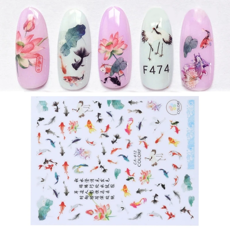 

goldfish nail stickers handmade nail art decorations fish lotus Epoxy Resin Mold Filler DIY Crafts Jewelry Making Fillings