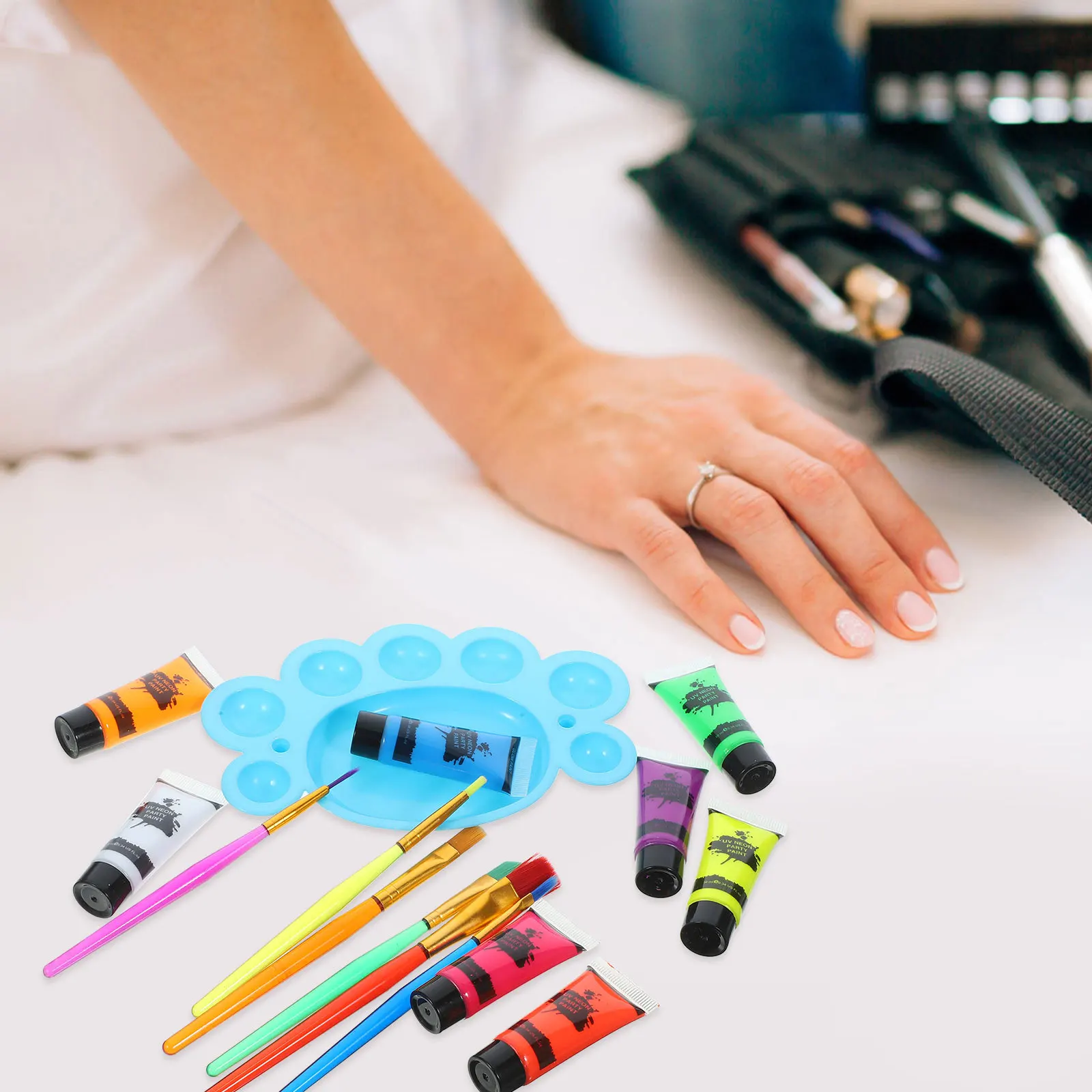 1 مجموعة الفلورسنت الجسم الوجه الطلاء المياه القائمة للتوهج في الظلام ماكياج لحزب الهالوين الأشعة فوق البنفسجية Blacklight الجلد طقم فني النيون الجسم #5