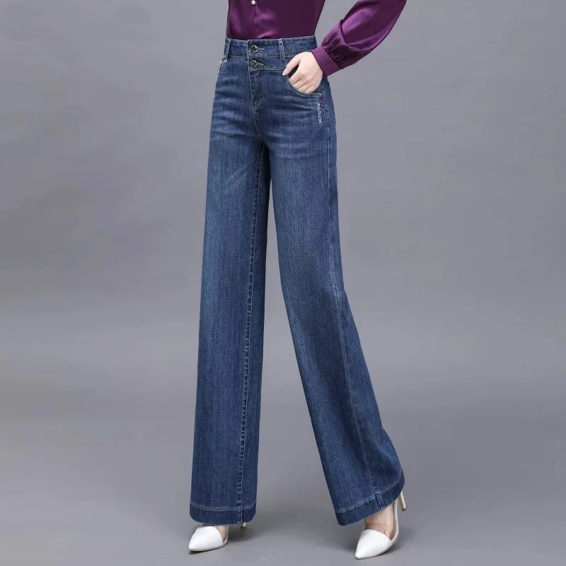 2023 New Fashion Hip Hop High Waist Straight Jeans Women Autumn Blue Casual Loose Wide Leg Jeans Trousers Striped Palazzo Pants