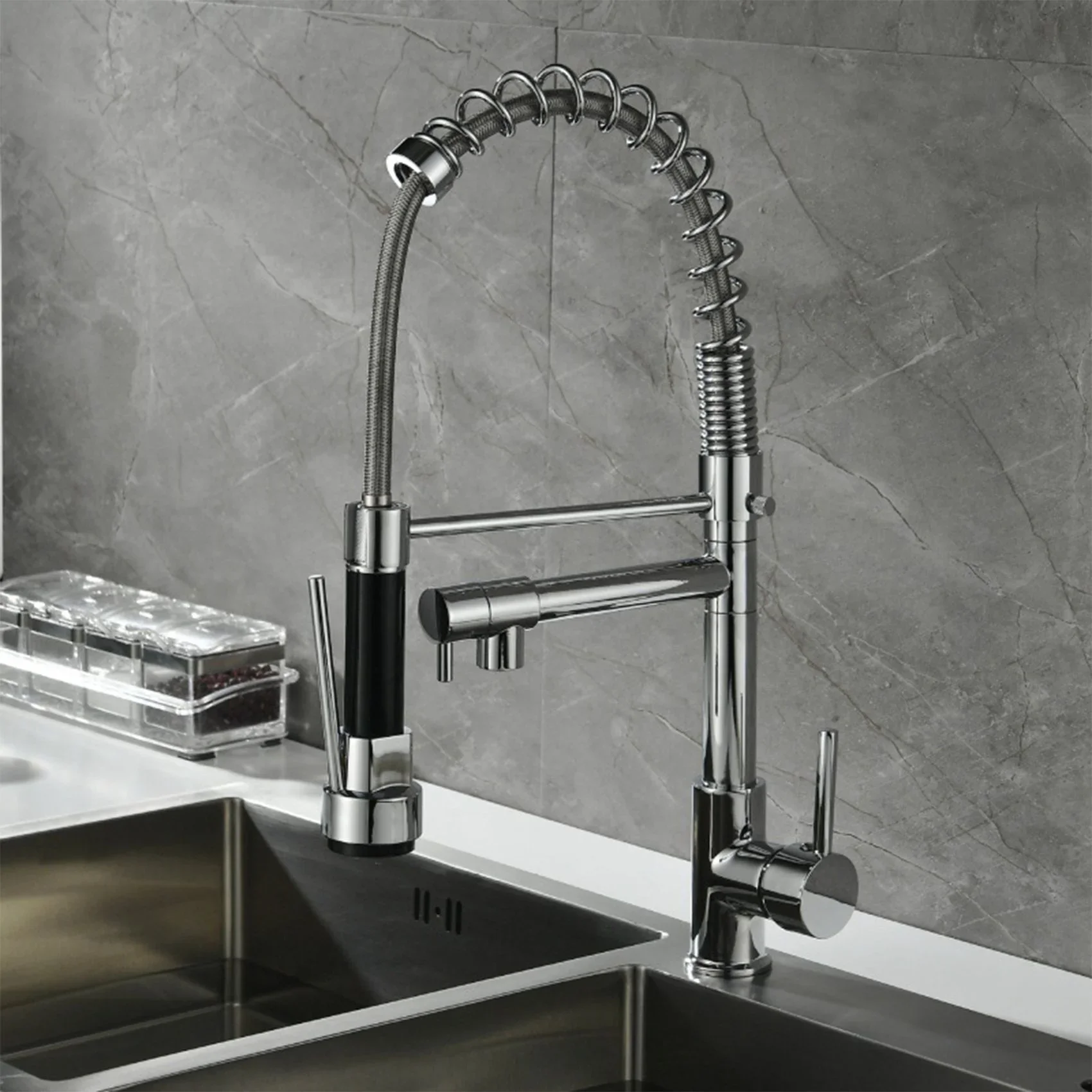 BSEVB-Kitchen Faucet With Pull Down Sprayers Commercial Style Dual-Mode Sprays Kitchen Sink Faucet With Swivel Spout A