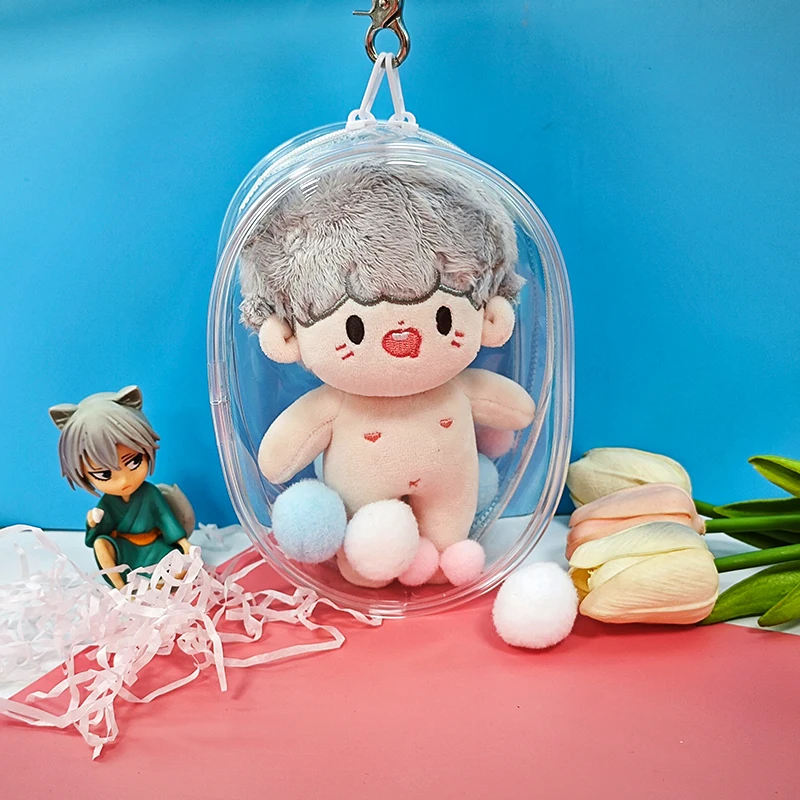 

Clear Outdoor Bag Transparent Mini Kawaii Girl Plush Dolls Pouch Case For 15cm-16cm Cartoon Plushy Doll Anime Figure AC Toys GK