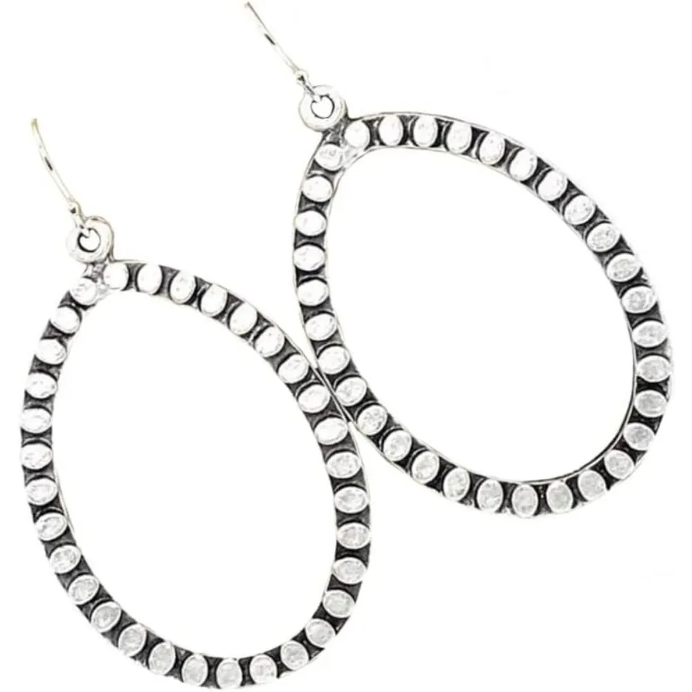 

Oval Teardrop Detailed Hoops on Sterling Silver Earrings