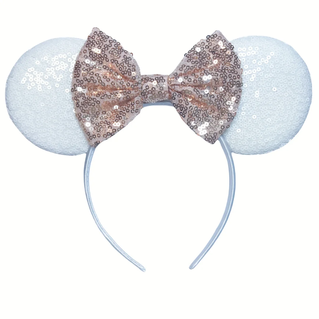 9.5 CM New Cute Plain White Headband Glitter Mouse Ears Sequins Hair Bow For Girls Festival Women Party Hairband Kids Hair Acce